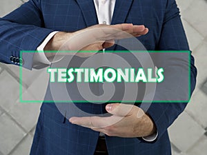 TESTIMONIALS text in futuristic screen.  AÃÂ testimonialÃÂ is a written statement about a person`s character and abilities photo